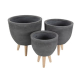 Benzara Black Fiber Wood Assorted Circular Planters (Pack of 3)