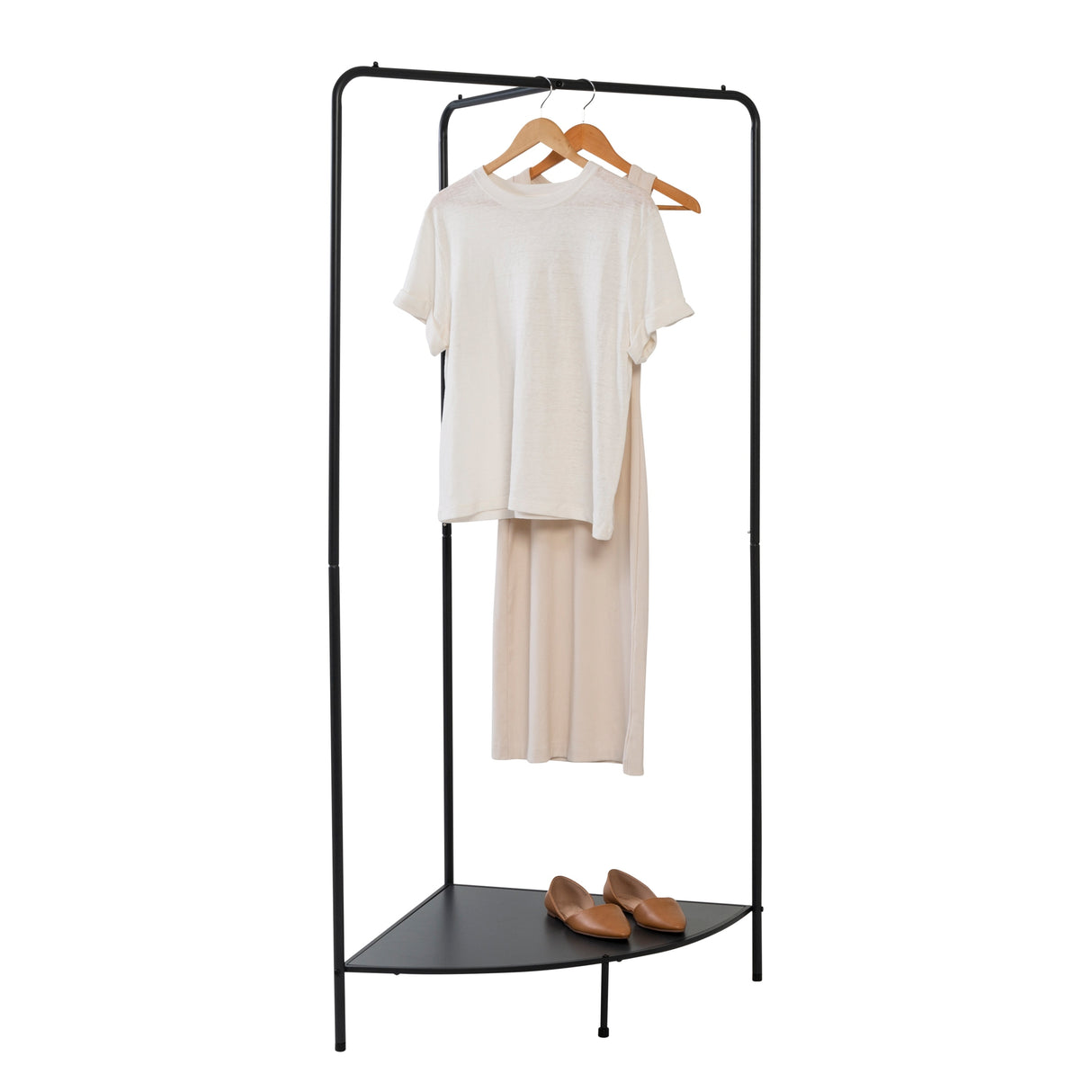 Honey-Can-Do Black/Dark Gray Corner Clothing Rack with Shoe Shelf