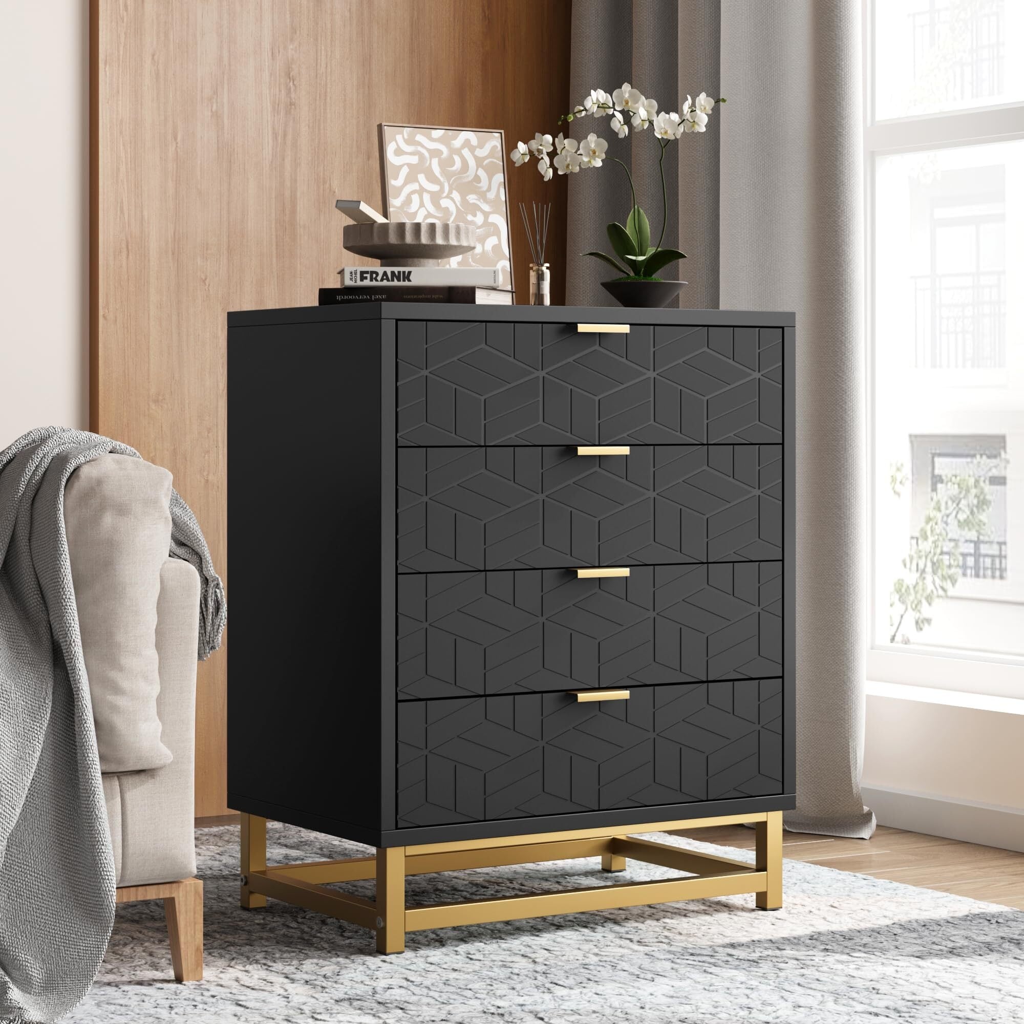 Black Dresser for Bedroom Chest of Drawers with Metal Base Overstock