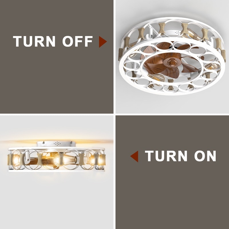 Black Drum Flush Mount Ceiling Fans with Remote Control,Reversible Airflow