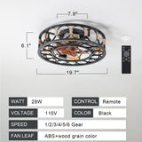 Black Drum Flush Mount Ceiling Fans with Remote Control,Reversible Airflow