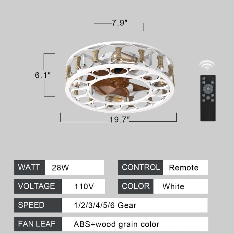 Black Drum Flush Mount Ceiling Fans with Remote Control,Reversible Airflow