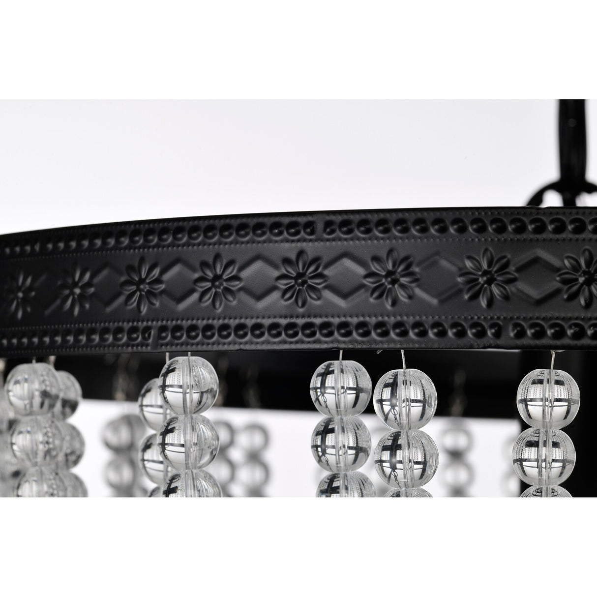 Black Finish 3-Light Glam Drum Chandelier with Crystal Beads