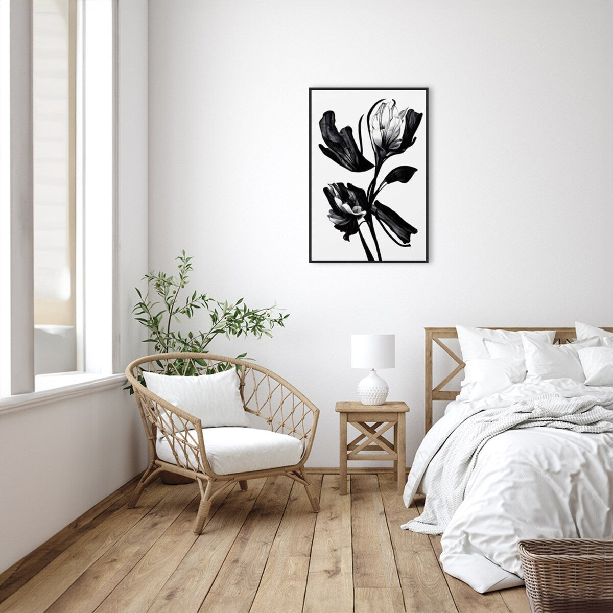 Black Flower by Treechild Framed Canvas Wall Art Print - Sylvie Black