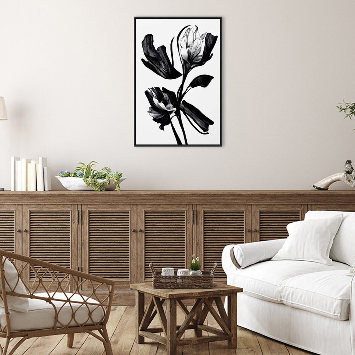 Black Flower by Treechild Framed Canvas Wall Art Print - Sylvie Black
