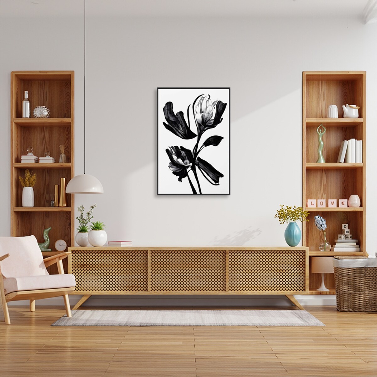 Black Flower by Treechild Framed Canvas Wall Art Print - Sylvie Black