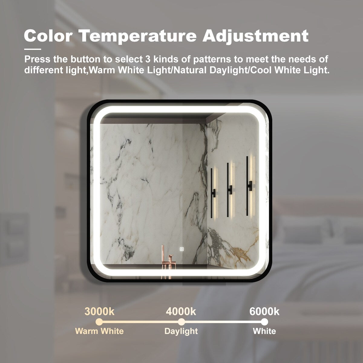 Black Framed Anti-Fog Led Light Bathroom Vanity Mirror with Brightness Adjustment,Dimmable Touch,Wall Switch Control