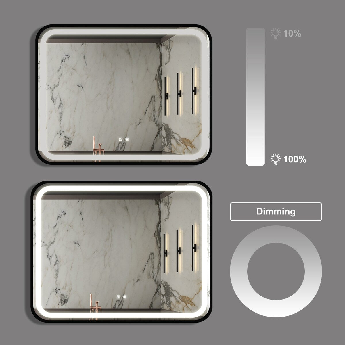 Black Framed Anti-Fog Led Light Bathroom Vanity Mirror with Brightness Adjustment,Dimmable Touch,Wall Switch Control