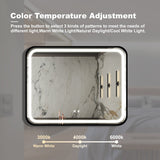 Black Framed Anti-Fog Led Light Bathroom Vanity Mirror with Brightness Adjustment,Dimmable Touch,Wall Switch Control
