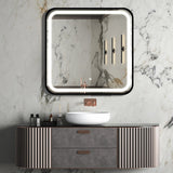 Black Framed Anti-Fog Led Light Bathroom Vanity Mirror with Brightness Adjustment,Dimmable Touch,Wall Switch Control