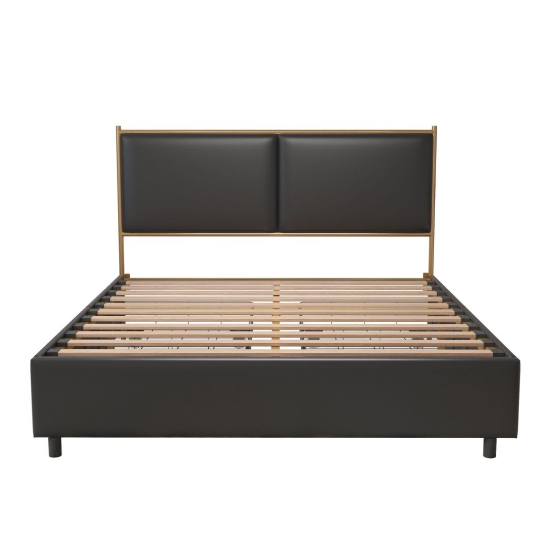 Black Full-size Metal Bed with Steamed Bread Shaped Backrest