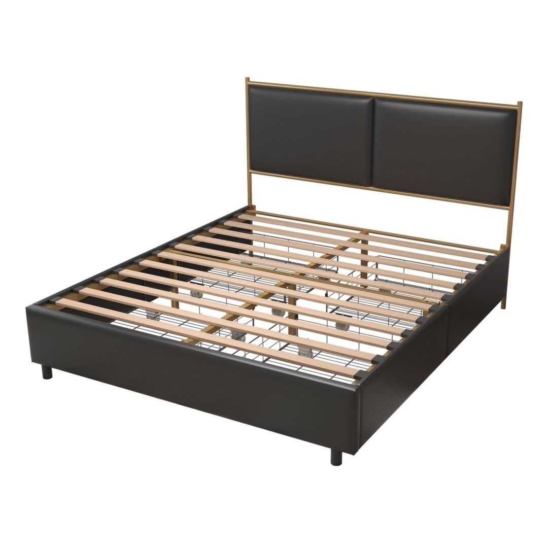 Black Full-size Metal Bed with Steamed Bread Shaped Backrest