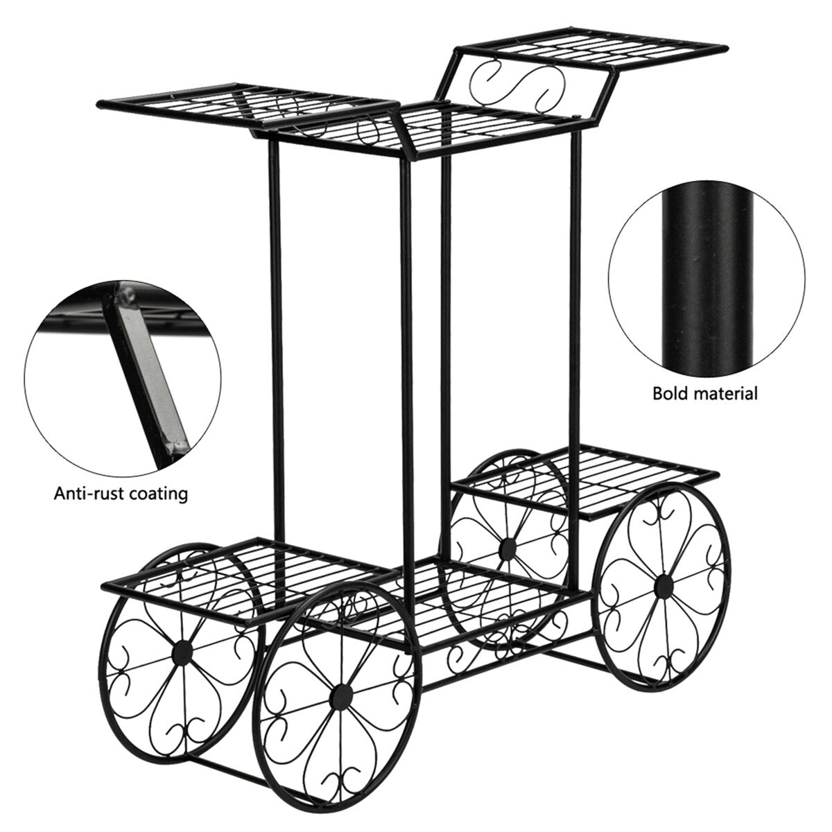 Black Garden Flower Pot Plant Holder Display Rack 6 Tiers