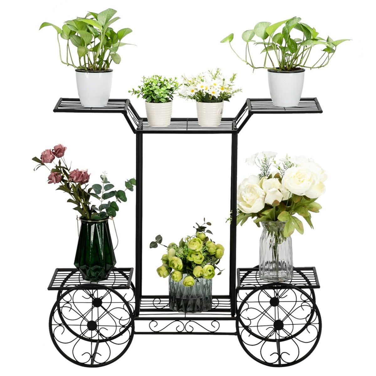 Black Garden Flower Pot Plant Holder Display Rack 6 Tiers