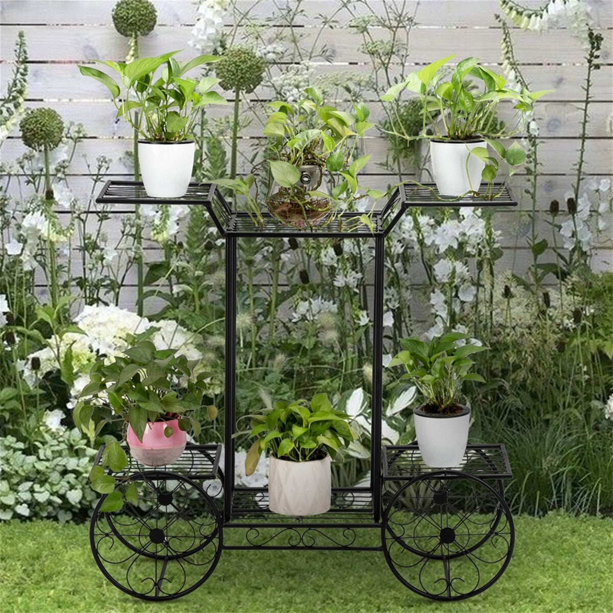 Black Garden Flower Pot Plant Holder Display Rack 6 Tiers