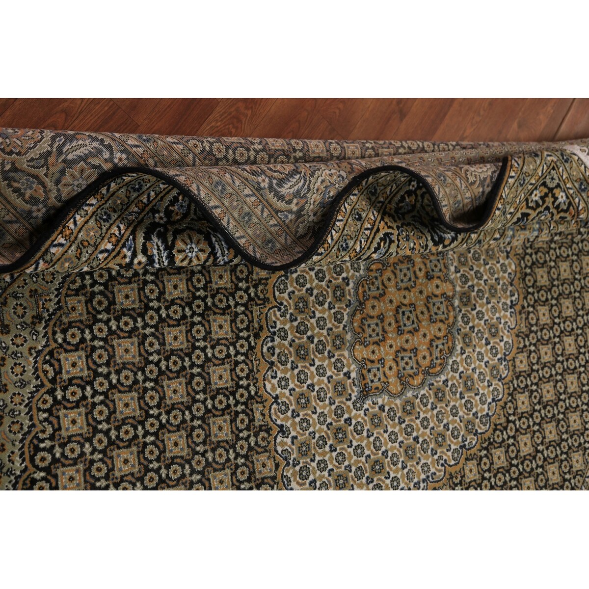 Black Geometric Tabriz Mahi Turkish Area Rug Machine Made Carpet - 6'9"x 9'6"