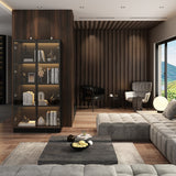 Black Glass Door Combo Wardrobe with Multi-Color Light Strips