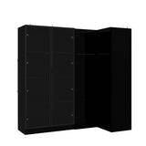 Black Glass Door Combo Wardrobe with Multi-Color Light Strips