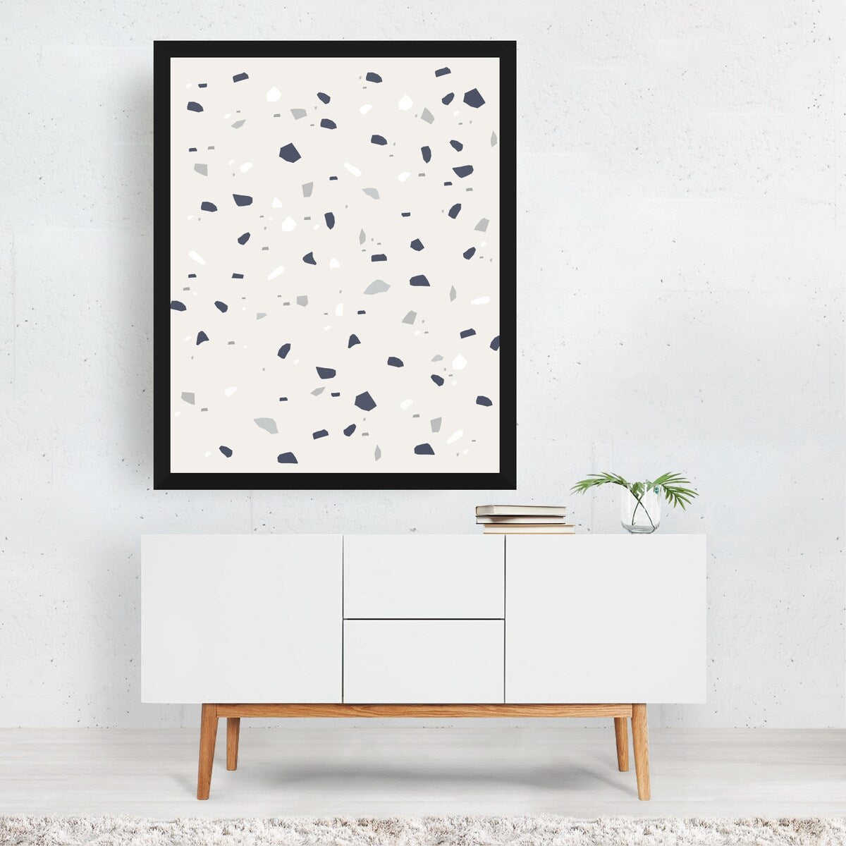 Black Gray White Terrazzo 1 Collage Abstract Boho Art Print/Poster