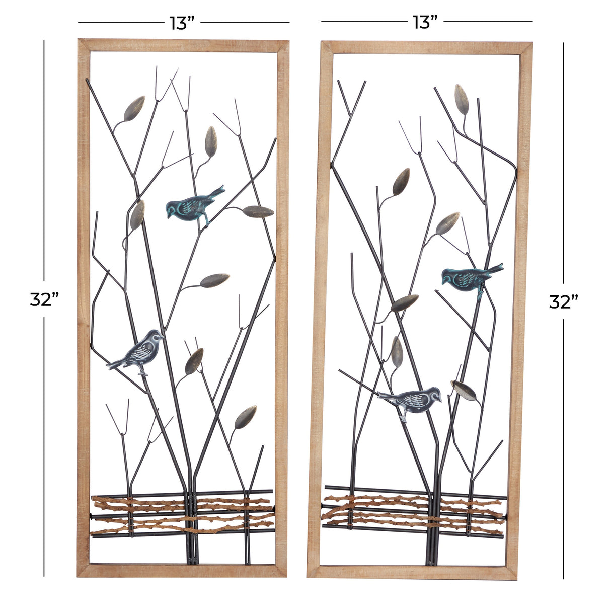 Black Iron Wood Frame Farmhouse Bird Theme Wall Decor (Set of 2)