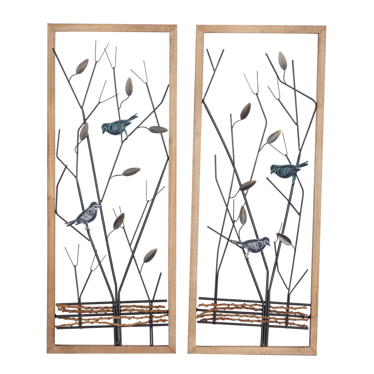 Black Iron Wood Frame Farmhouse Bird Theme Wall Decor (Set of 2)