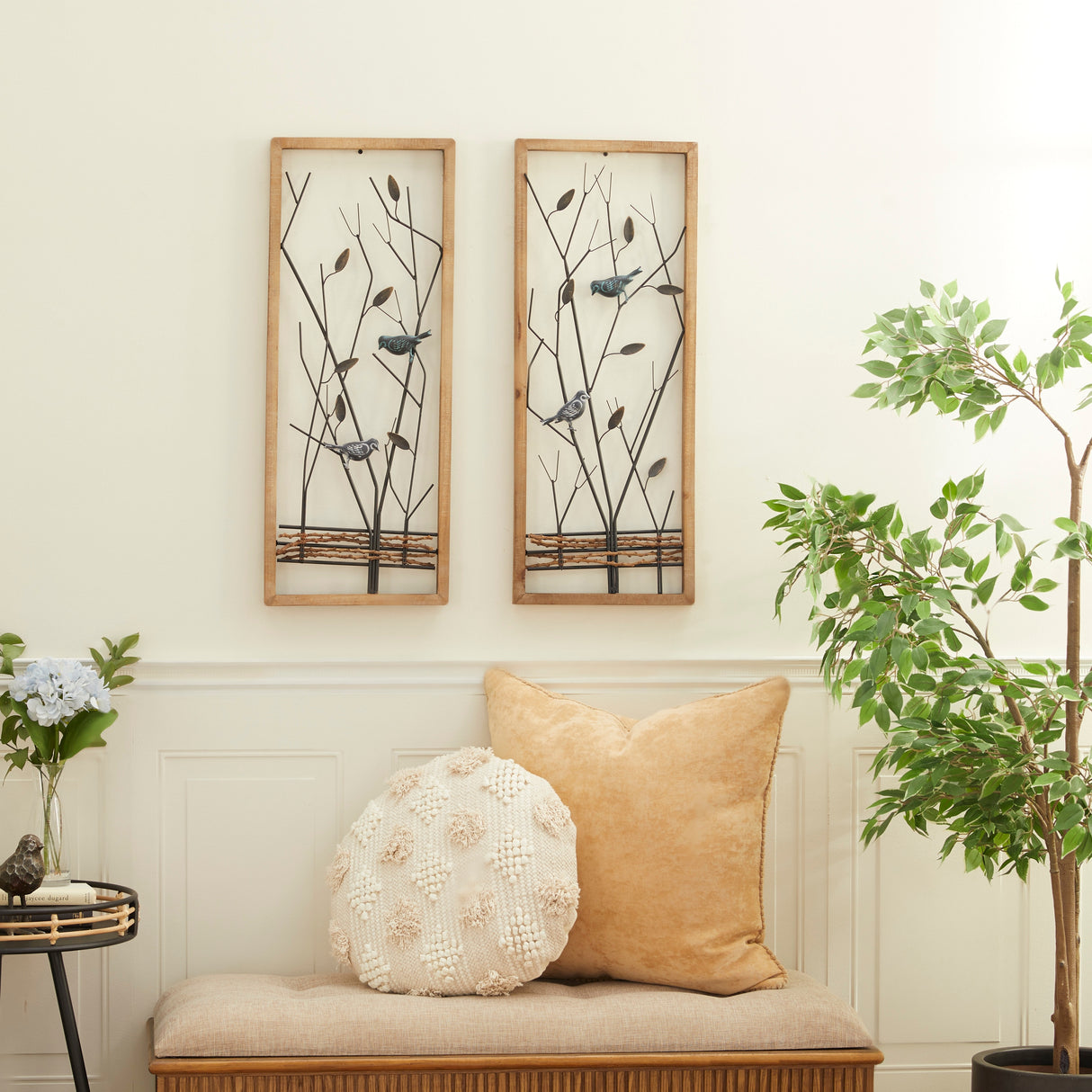 Black Iron Wood Frame Farmhouse Bird Theme Wall Decor (Set of 2)