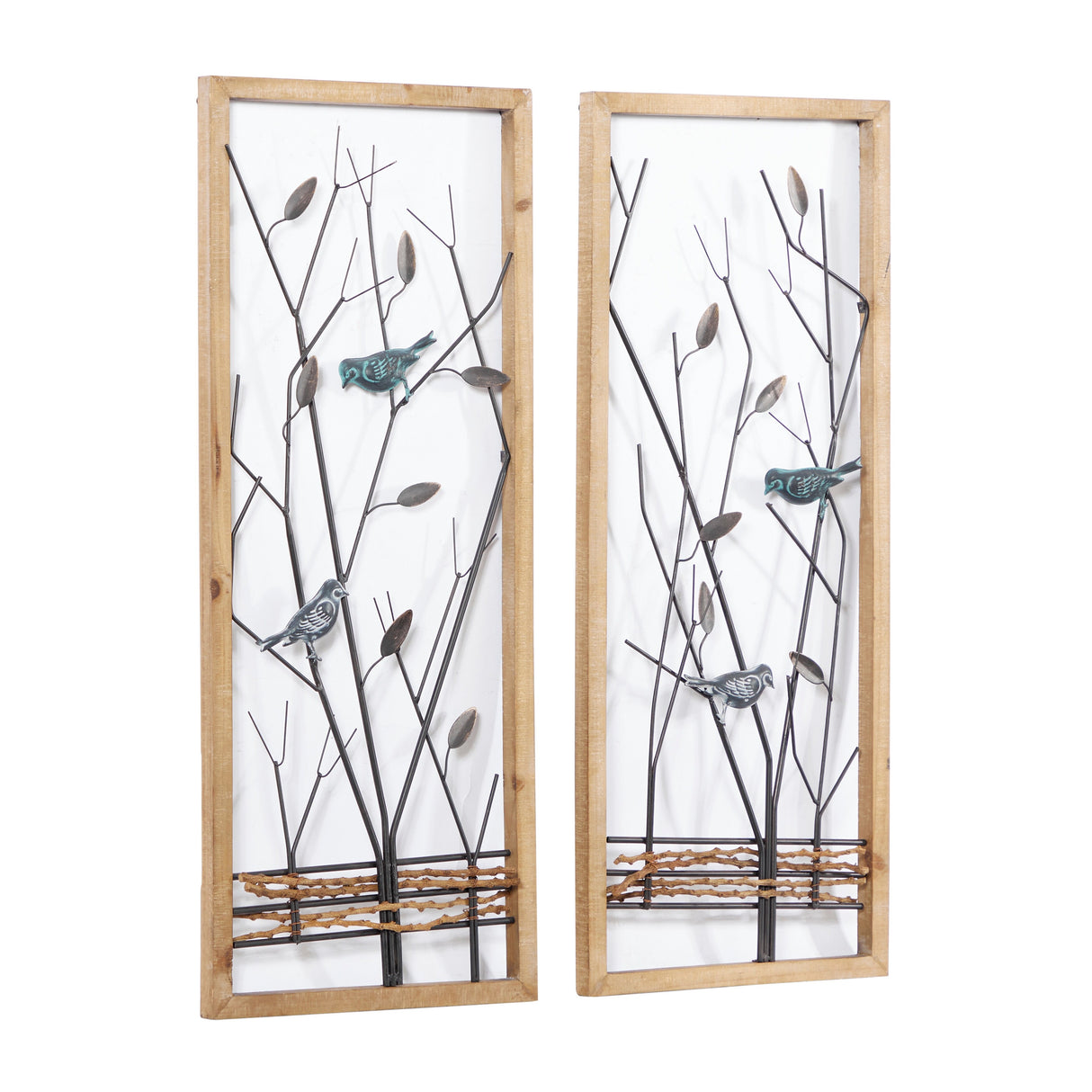 Black Iron Wood Frame Farmhouse Bird Theme Wall Decor (Set of 2)