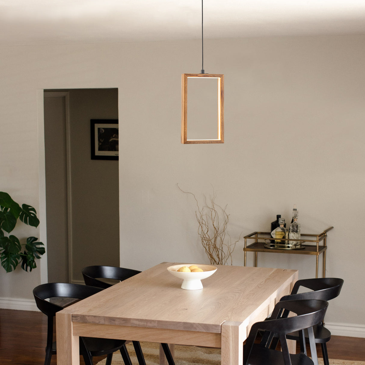 C Cattleya Geometry Rectangle Wood LED Pendant Light