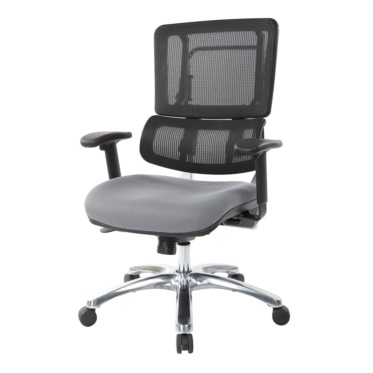 Black Mesh Back with Custom Fabric Seat and Chrome Base