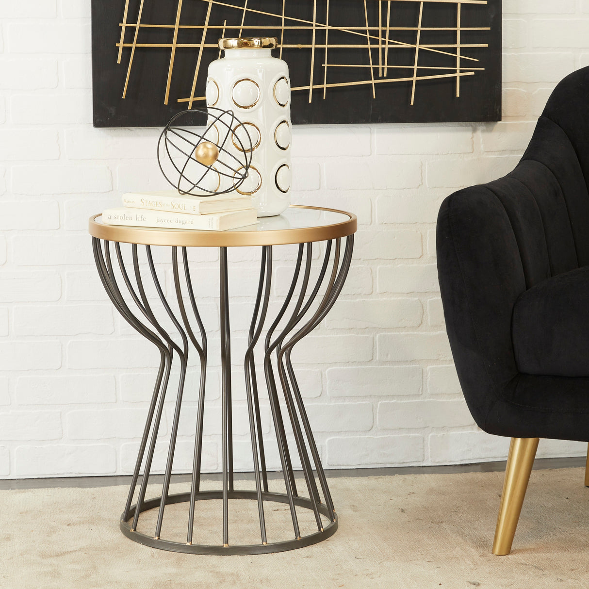 Black Metal Contemporary Accent Table - 18 x 18 x 21