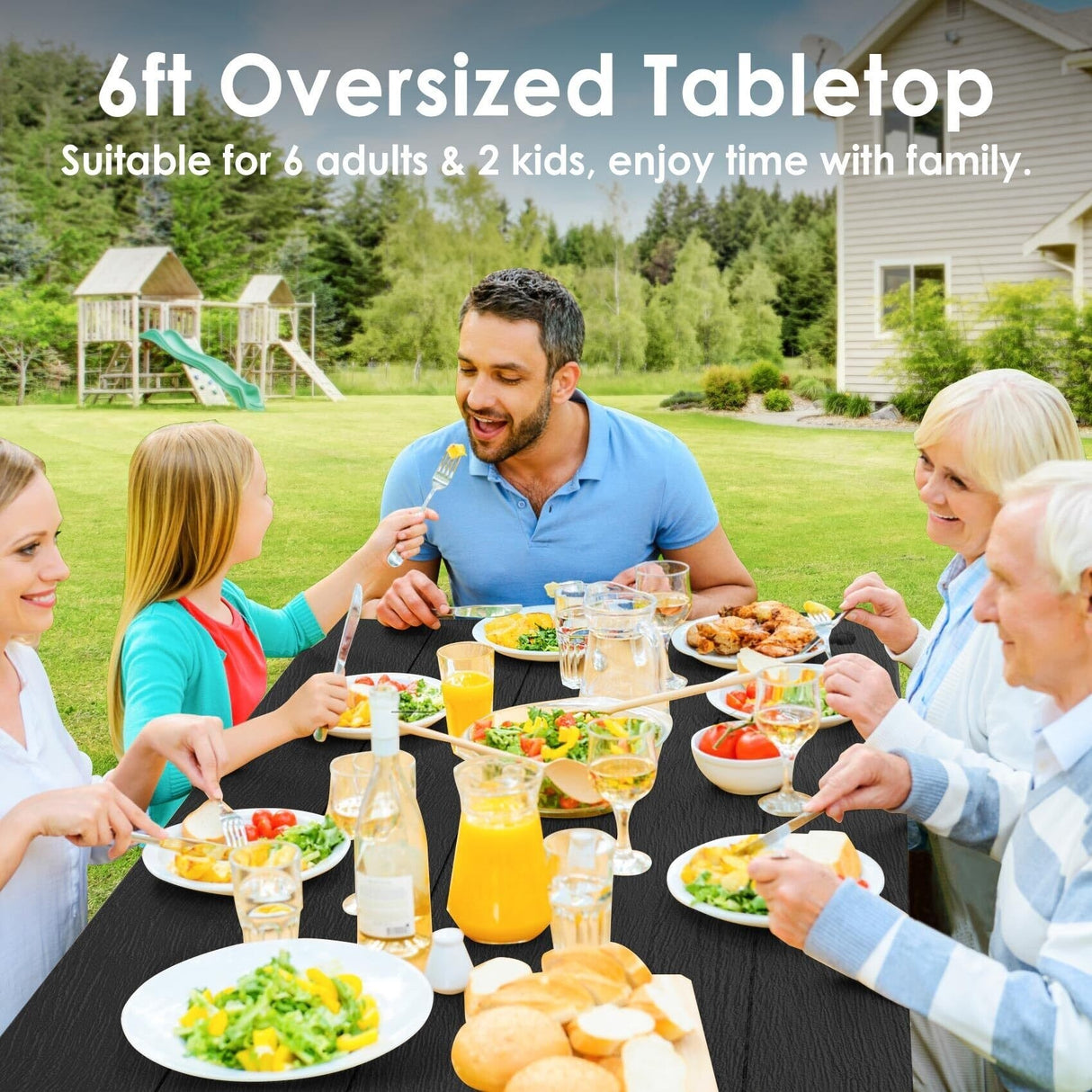 Black Picnic Table, 6ft Outdoor Picnic Table Bench Set with Picnic Table Cover & Umbrella Hole