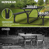 Black Picnic Table, 6ft Outdoor Picnic Table Bench Set with Picnic Table Cover & Umbrella Hole