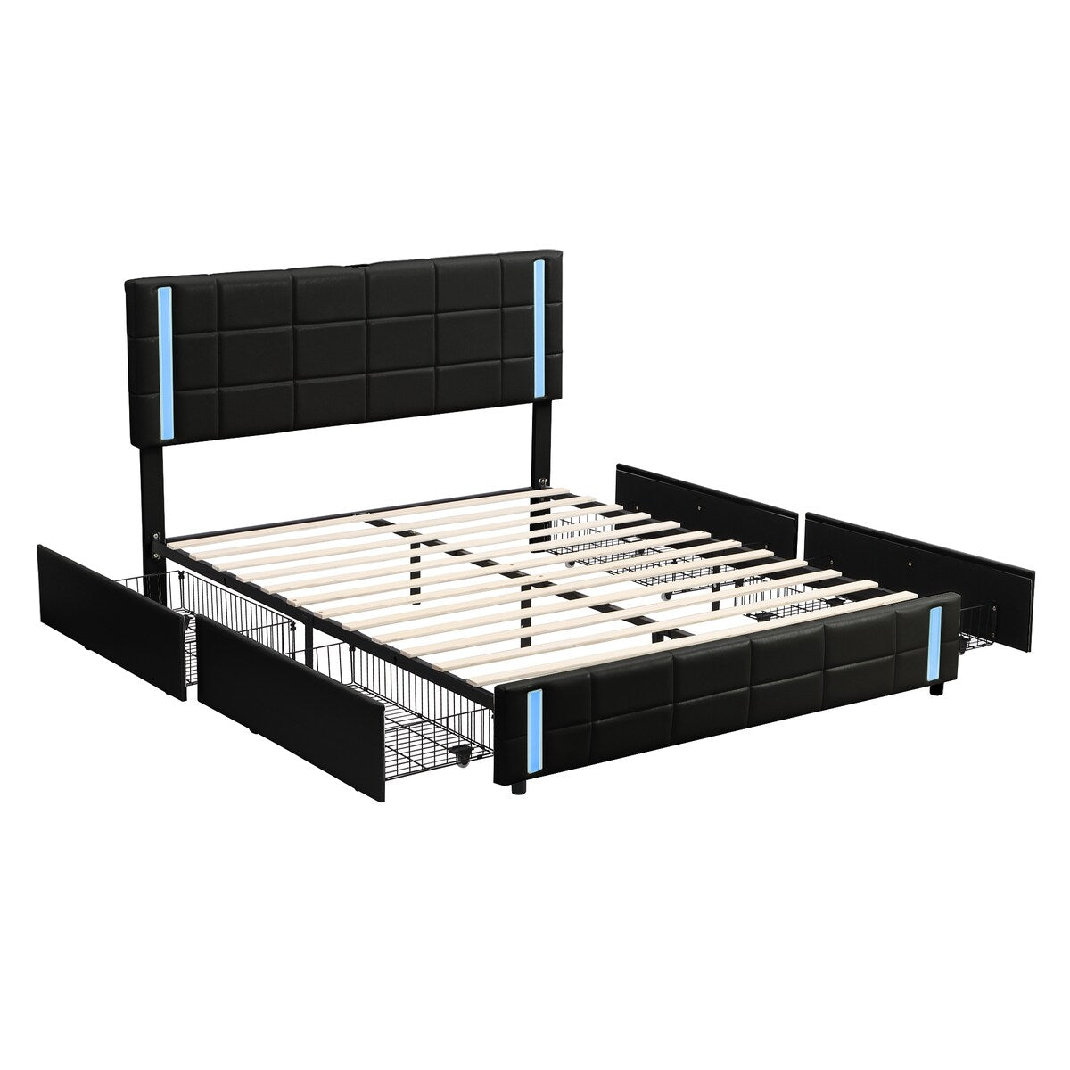 Black Pu Smart Led Queen Platform Bed: Storage, Usb Ports
