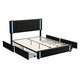 Black Pu Smart Led Queen Platform Bed: Storage, Usb Ports