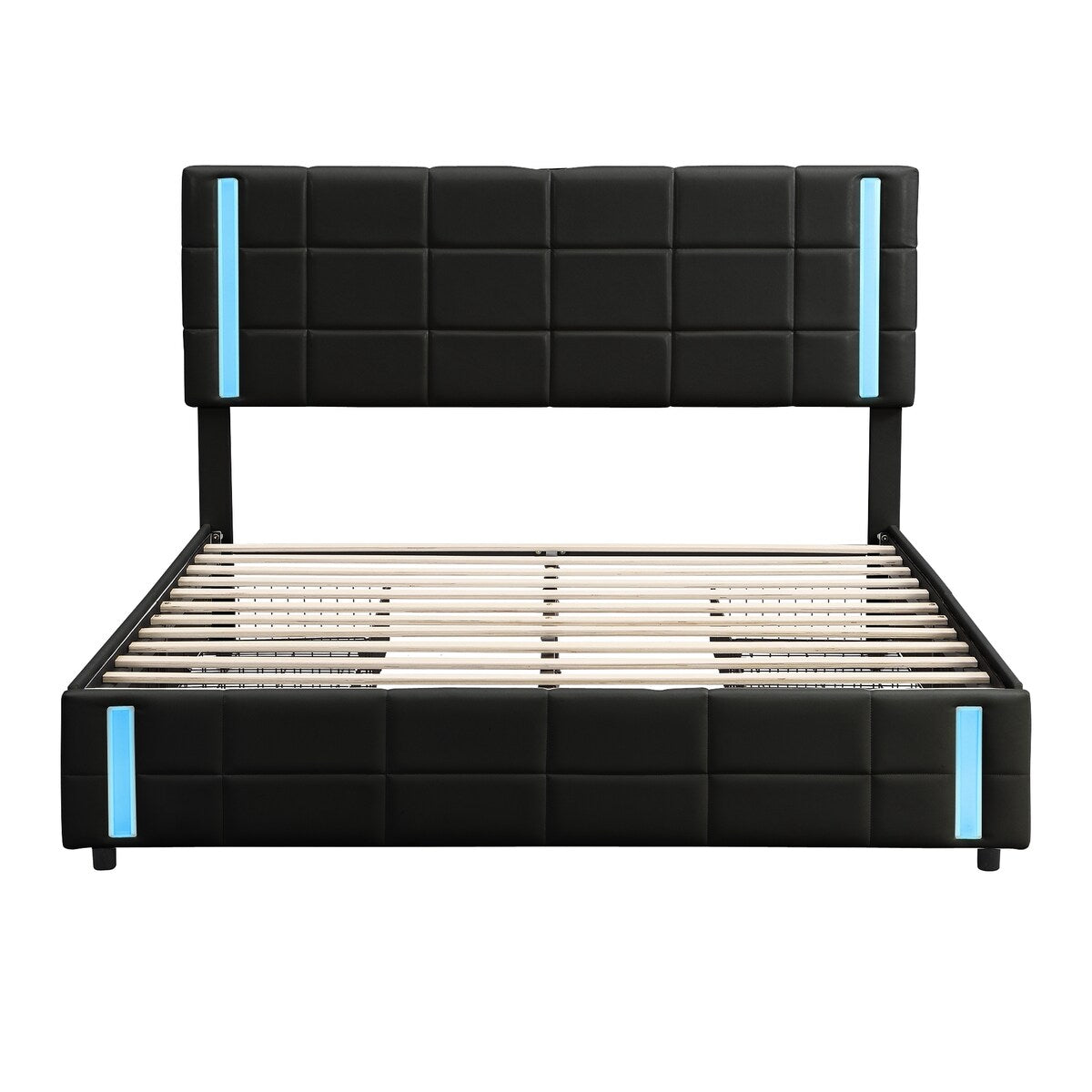 Black Pu Smart Led Queen Platform Bed: Storage, Usb Ports