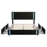 Black Pu Smart Led Queen Platform Bed: Storage, Usb Ports