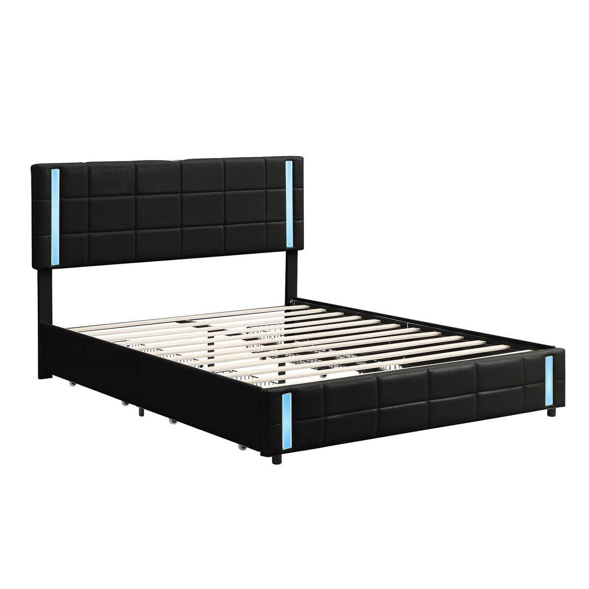 Black Pu Smart Led Queen Platform Bed: Storage, Usb Ports