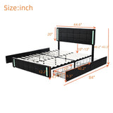 Black Pu Smart Led Queen Platform Bed: Storage, Usb Ports