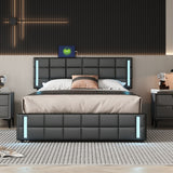 Black Pu Smart Led Queen Platform Bed: Storage, Usb Ports