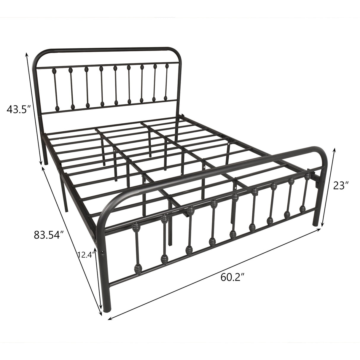 Black Queen Size Metal Bed Frame with Vintage Headboard and Footboard