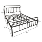 Black Queen Size Metal Bed Frame with Vintage Headboard and Footboard