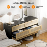 Black Rattan Dresser 6 Drawers Wicker Drawer Chest