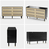 Black Rattan Dresser 6 Drawers Wicker Drawer Chest