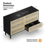 Black Rattan Dresser 6 Drawers Wicker Drawer Chest