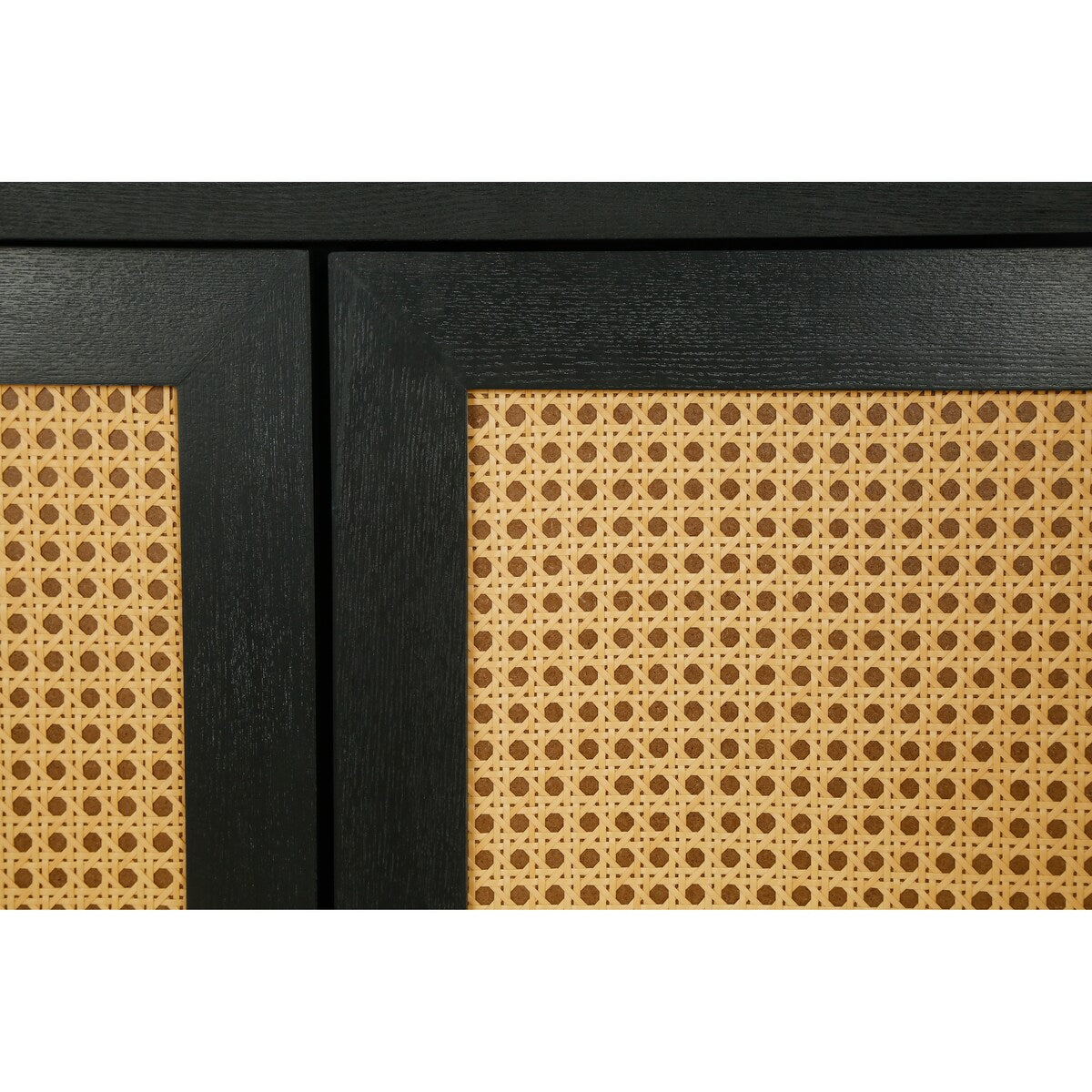 Black Rattan Sideboard Buffet Cabinet with Handcrafted Premium Grain Panels, 4 Rattan Doors and Adjustable Shelves