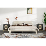 Black Rattan Wood Nightstand with 2 Storage Drawers and Metal Legs