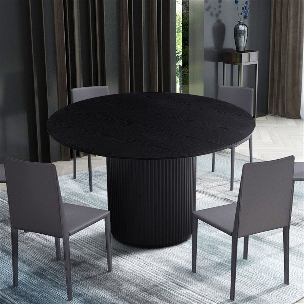Black Round Dining Table,MDF handcraft Pedestal Dining Room Table