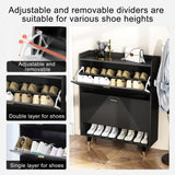 Black Shoe Storage Cabinet with 2flip Drawers, Entrance Shoe Rack Cabinet