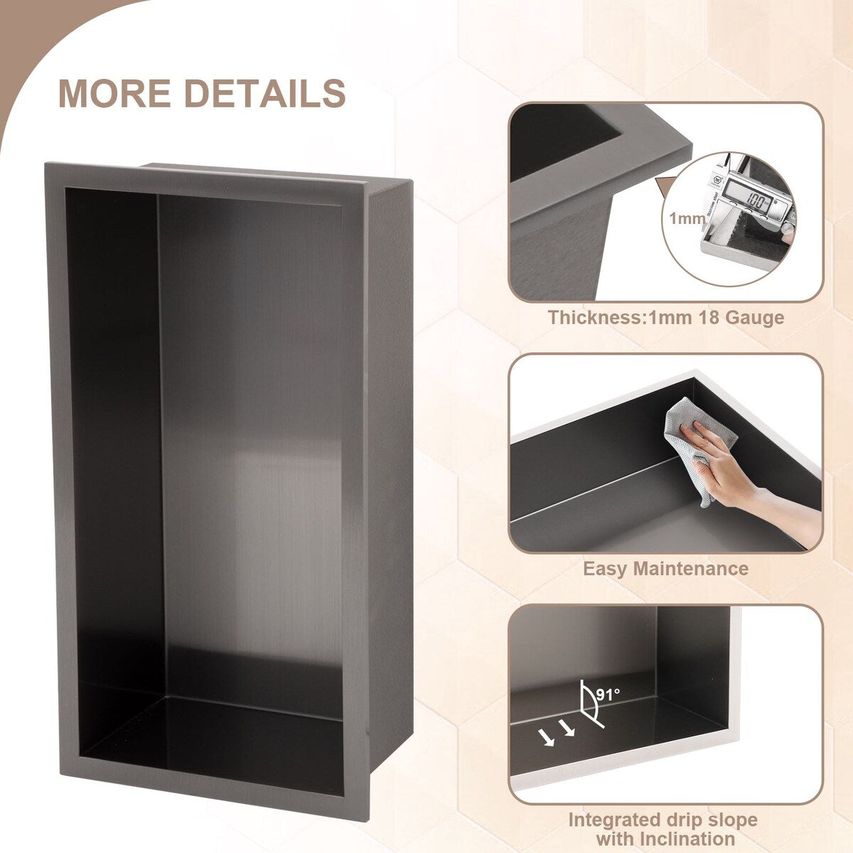 Black Stainless Steel 12'' x 6'' Bath Shower Niche Bathroom Storage