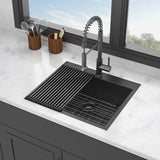 Black Stainless Steel Single Bowl Drop-in Kitchen Sink with Rinse Grid